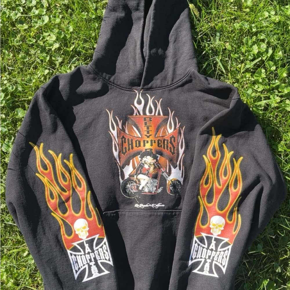 Black Kids Hoodie with Flame Graphic - Choppers Style